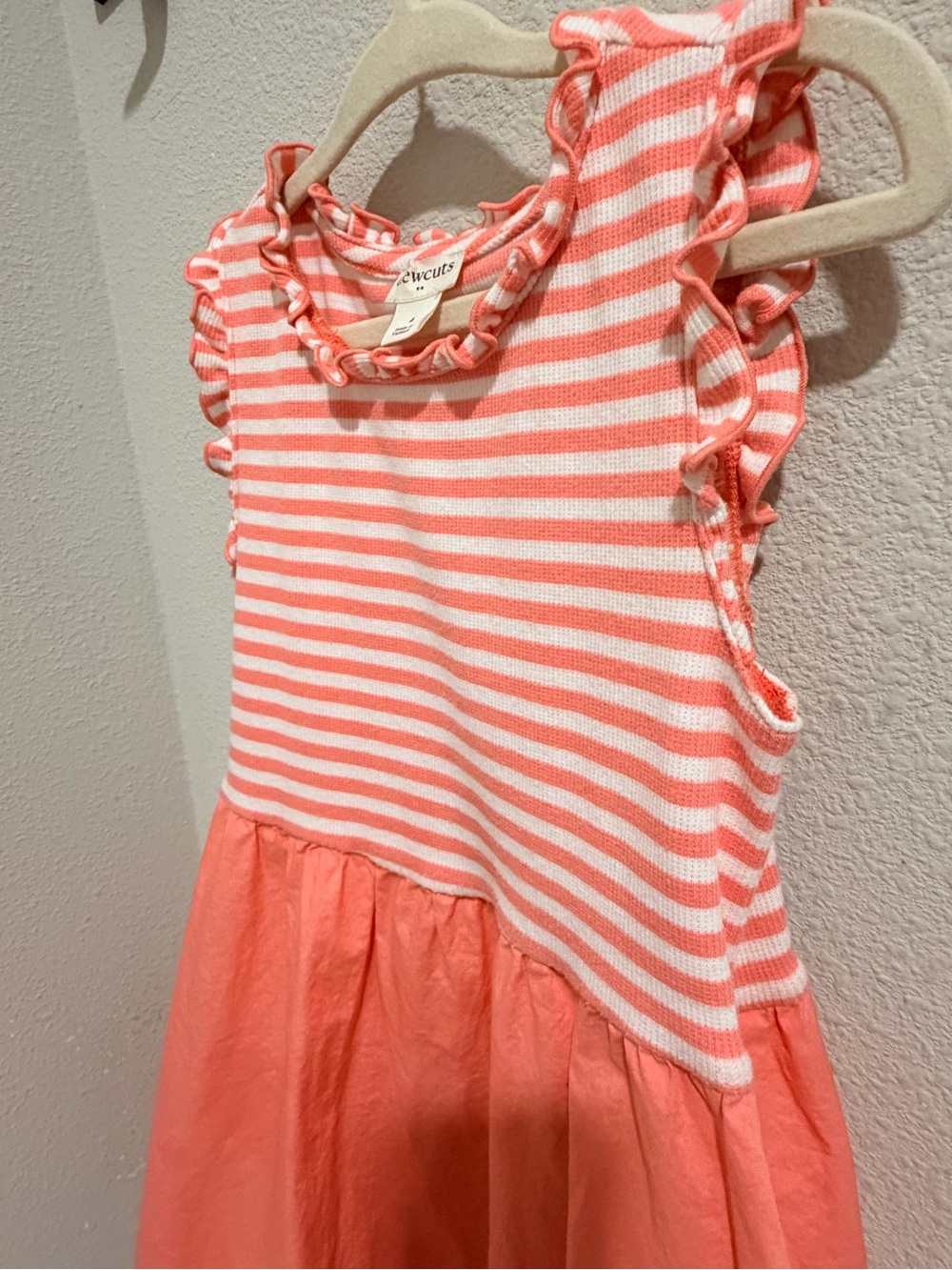 Crewcuts Coral and White Striped Ruffle Tank